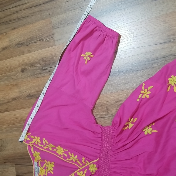 NOUGAT LONDON Pink & Yellow Flower Embroidered V-Neck Tunic Shirt Top - Picture 8 of 11